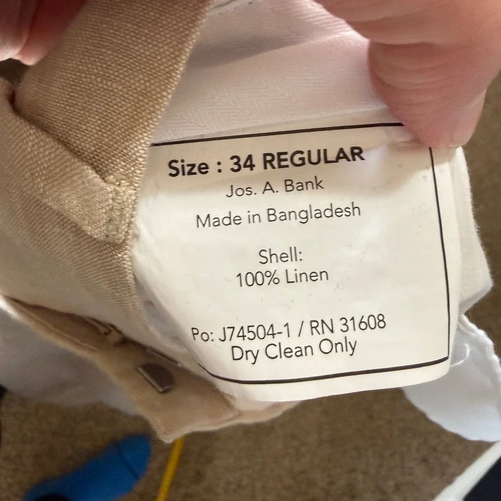 JOS A BANK 1905 Mens Tan Linen Blend Dress‎ Pants Size 34 Regular